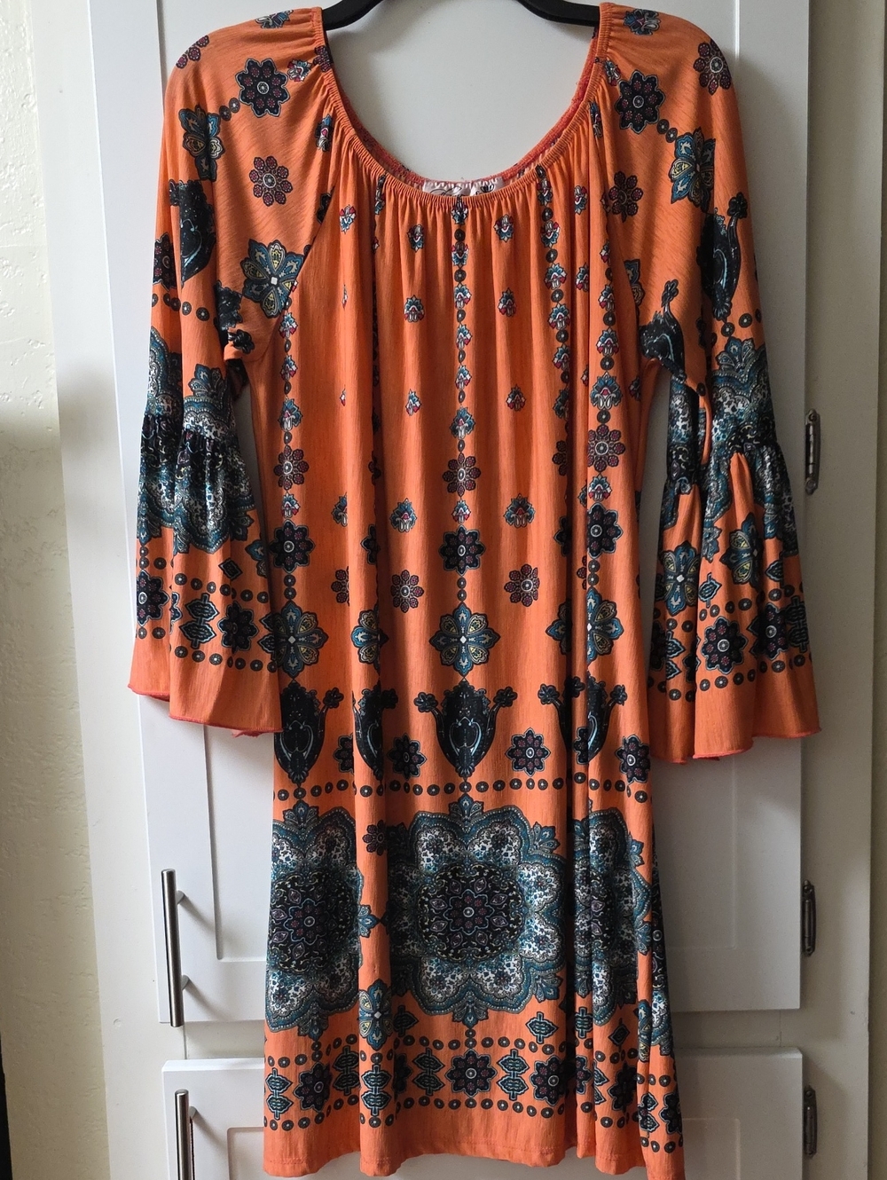 Glamour Farms Orange Paisley-Print Bell-Sleeve Midi Dress Size 1X